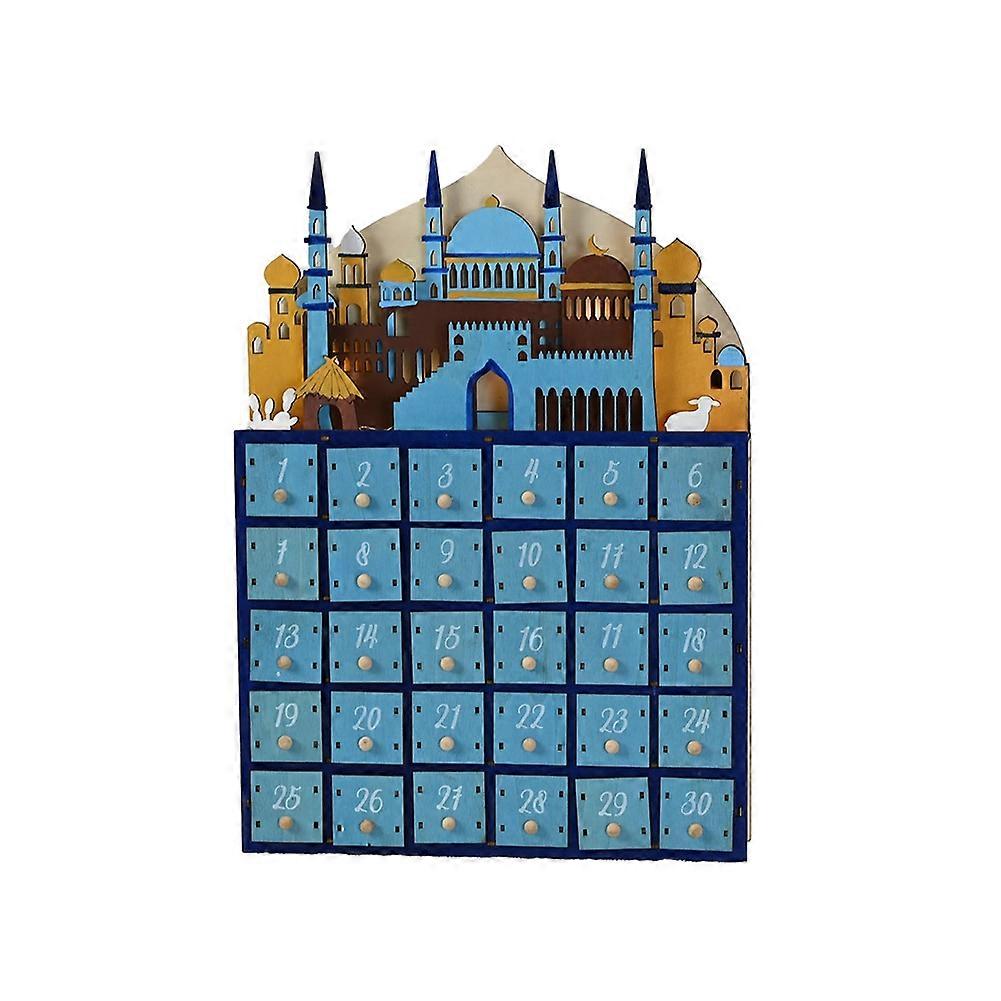 LED Illuminating Eid Ramadans Countdown Calendar with 30 Small Drawers for Muslims Islamics Festivals Party Decors B