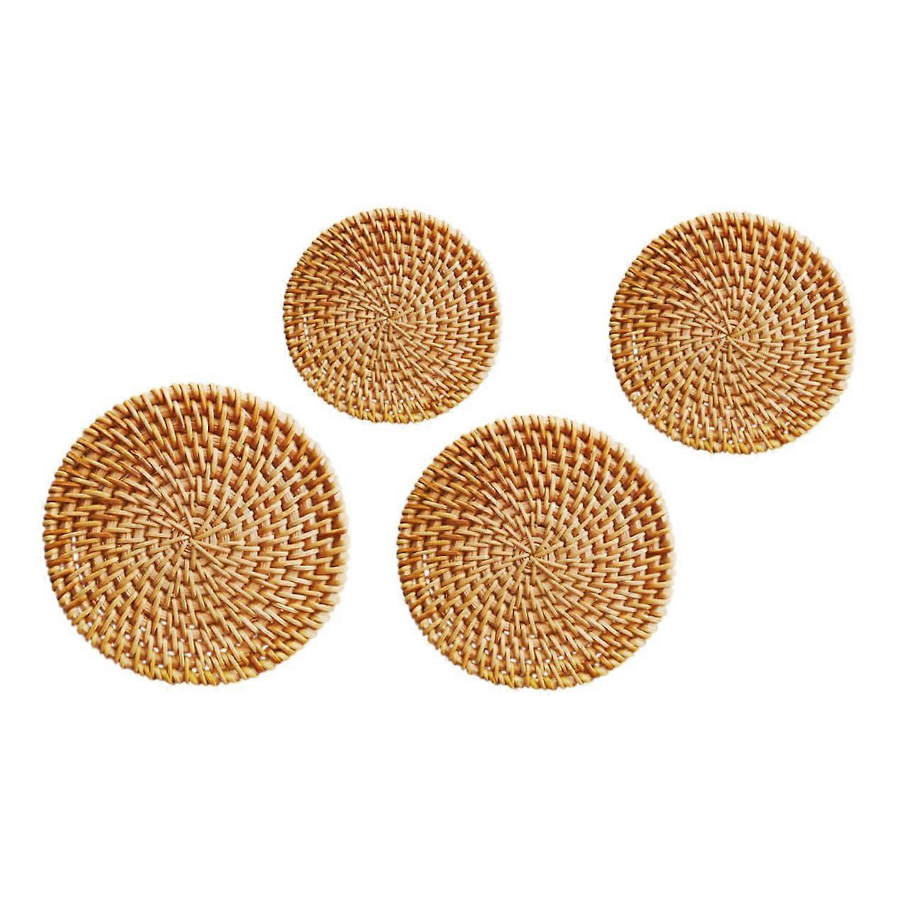 Set of 4 Rattan Tea Coasters Table Decoration Table Mat Woven Hot Pads for Dining Table Large Traps Handmade Pink Willow Underlay Rectangular Brown