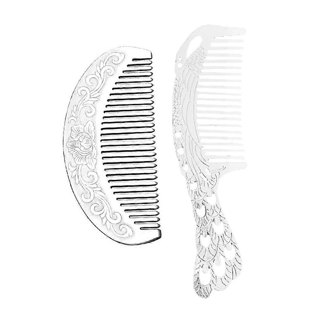 2Pcs Hollow out Comb Makeup Comb Comb Practical Comb (Silver)