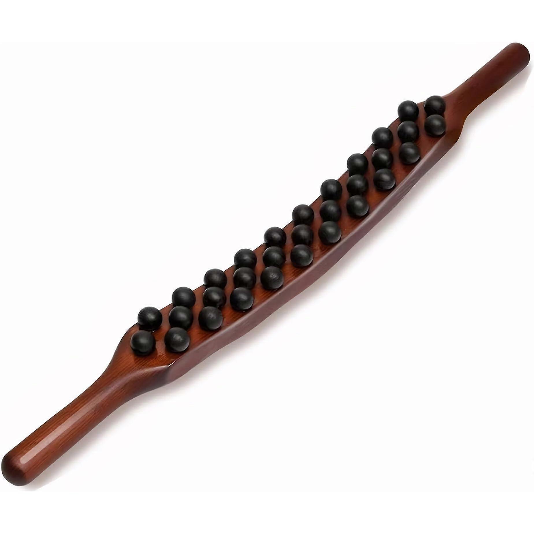 Wooden Massage Tool 31-Bead Roller, 23-Inch, Ergonomic Non-Slip Handle, Cellulite Massage Pen, Natural Wood Finish, Wood Therapy Tools