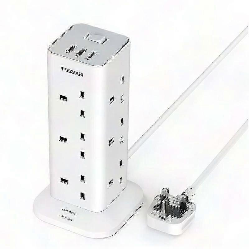 Power Strip with 12 Outlets and 3 USB Ports, Vertical Surge Protector for Home Office Use, Multi-Plug Adapter Extension Tower