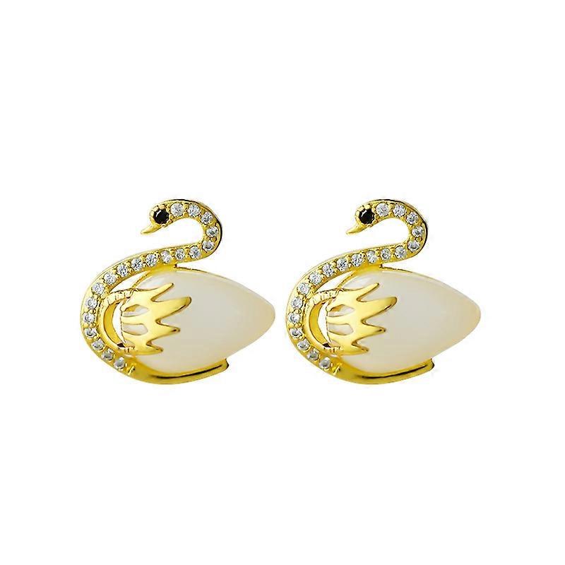 925 Silver Swan Earrings Gold Jade Dangle Earrings Sensitive Ears