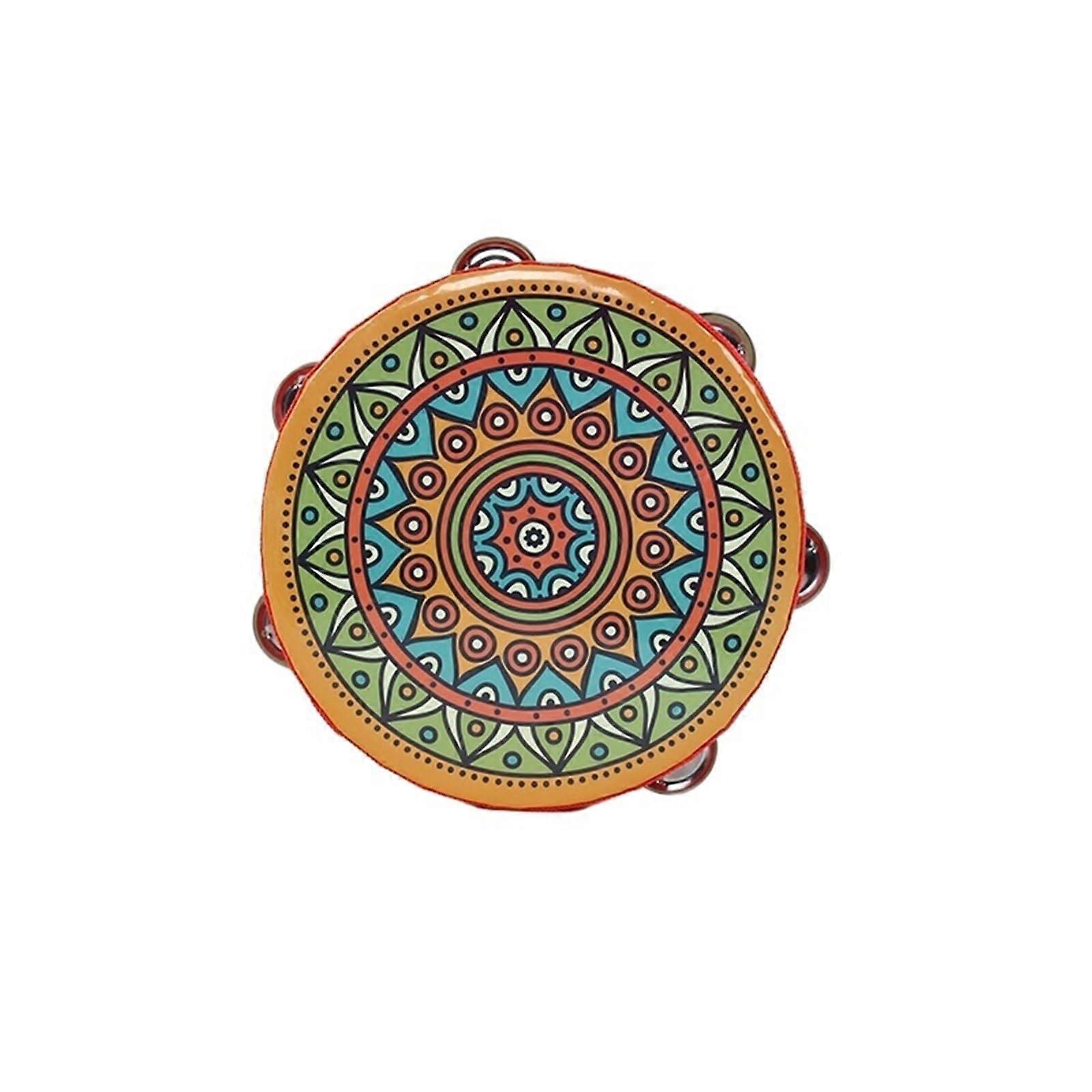 Tambourine National Style Kids And Teens Portable Handheld Percussion For Travel Camping Song Recording 17.5x5 Cm Small