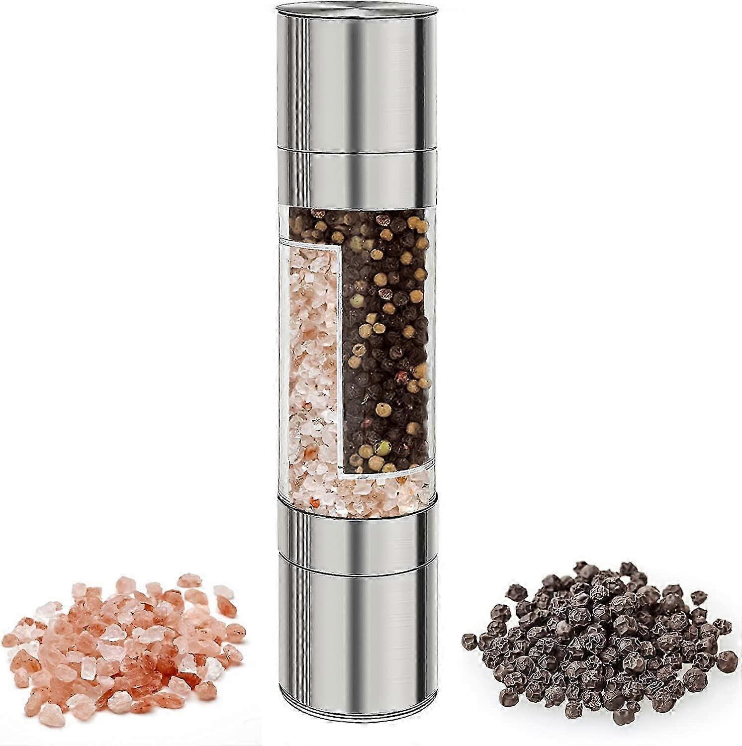 Dual-Function Stainless Steel Salt & Pepper Mill - Adjustable Coarse/Fine Grinding