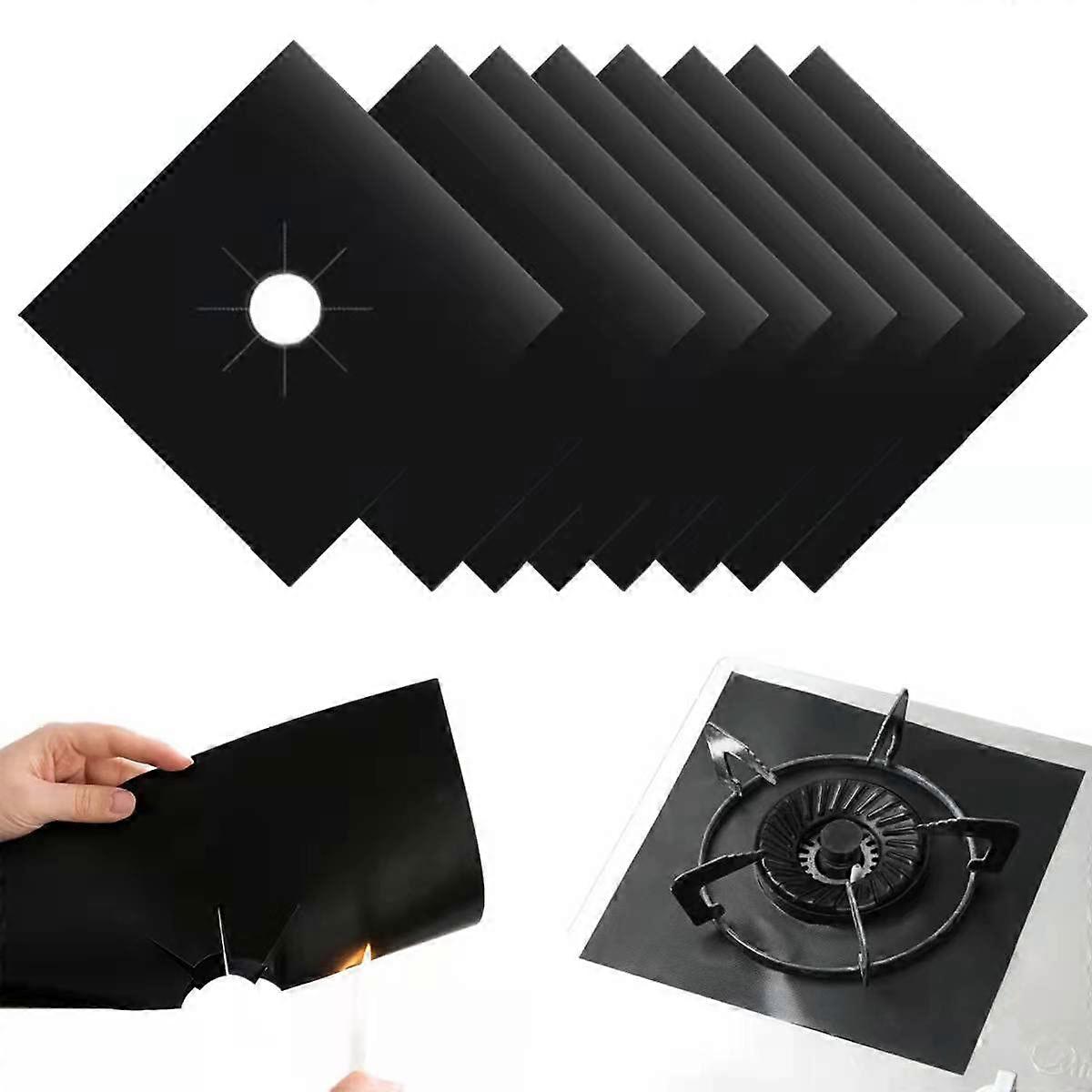 8 Pack Gas Stove Protector Sheets 10.6" x 10.6" Reusable FDA Approved Black Hob Protectors for Easy Cleaning