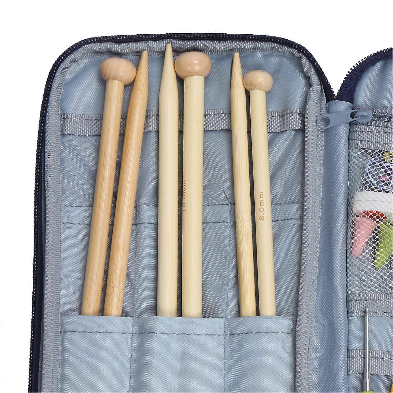 Knitting Kit Ergonomic Design Portable Bamboo Stick Needle with Storage Bag for DIY Enthusiast