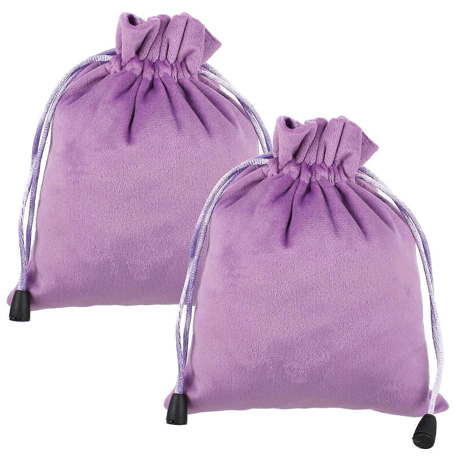 Purple Flannel Jewelry Storage Bag for Small Items with Drawstring Gentle and Durable 2 Pieces
