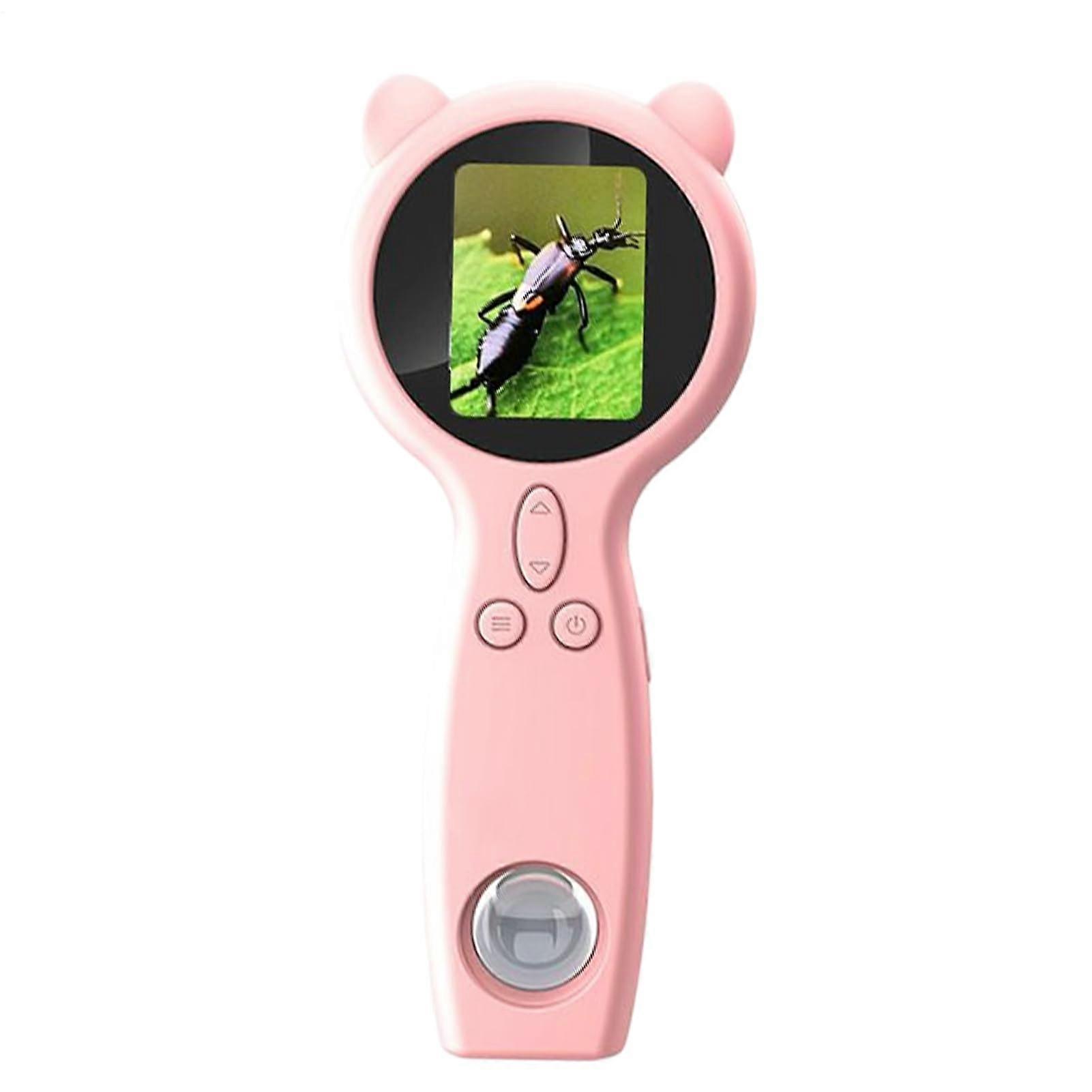 Hand Microscope Portable 50x Magnification Pocket Size HD Loupe with Dual Lenses for Coin Collecting Photo and Video Recording Pink