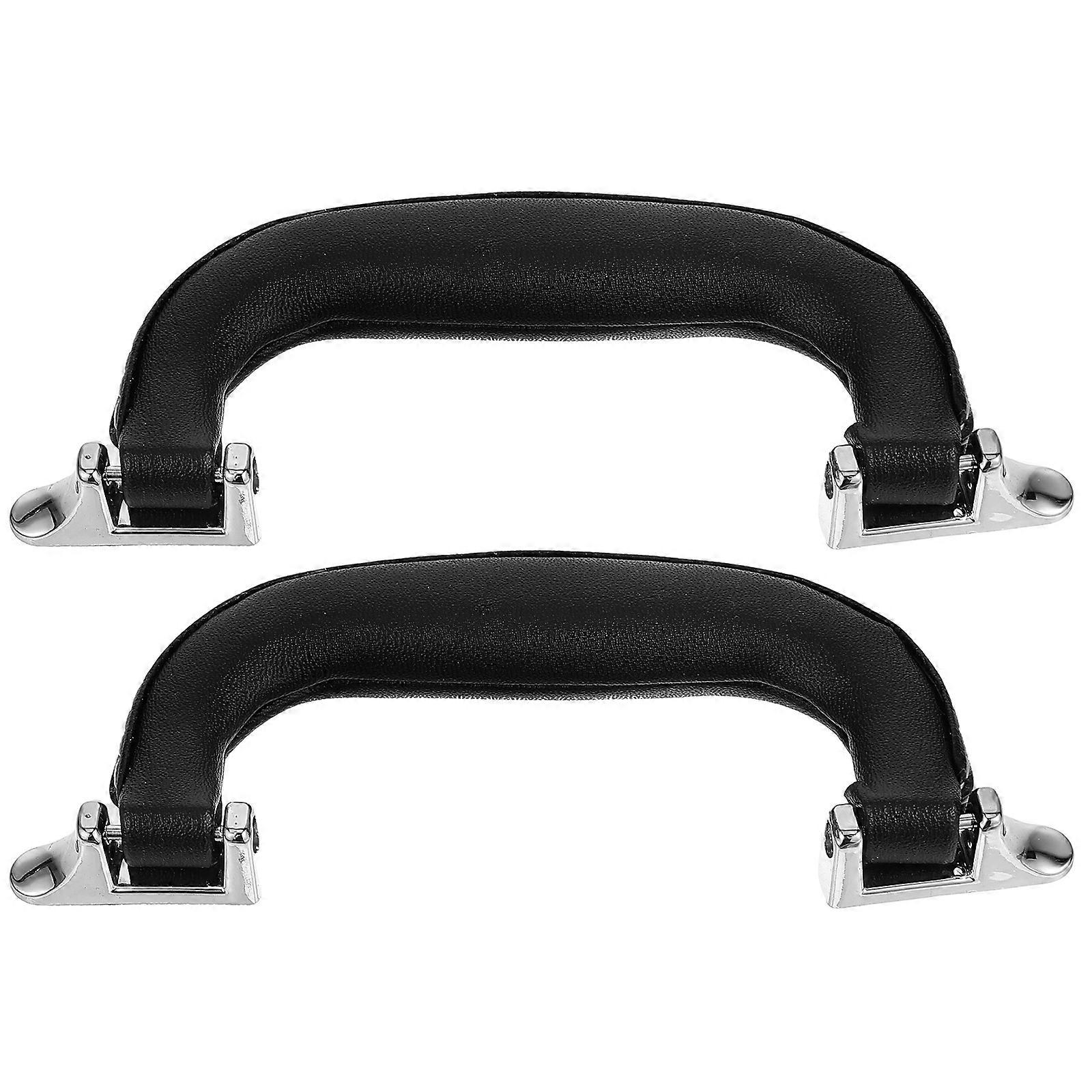 Luggage Pull Handle Replacement Leather Black Travel Accessories 2Pcs