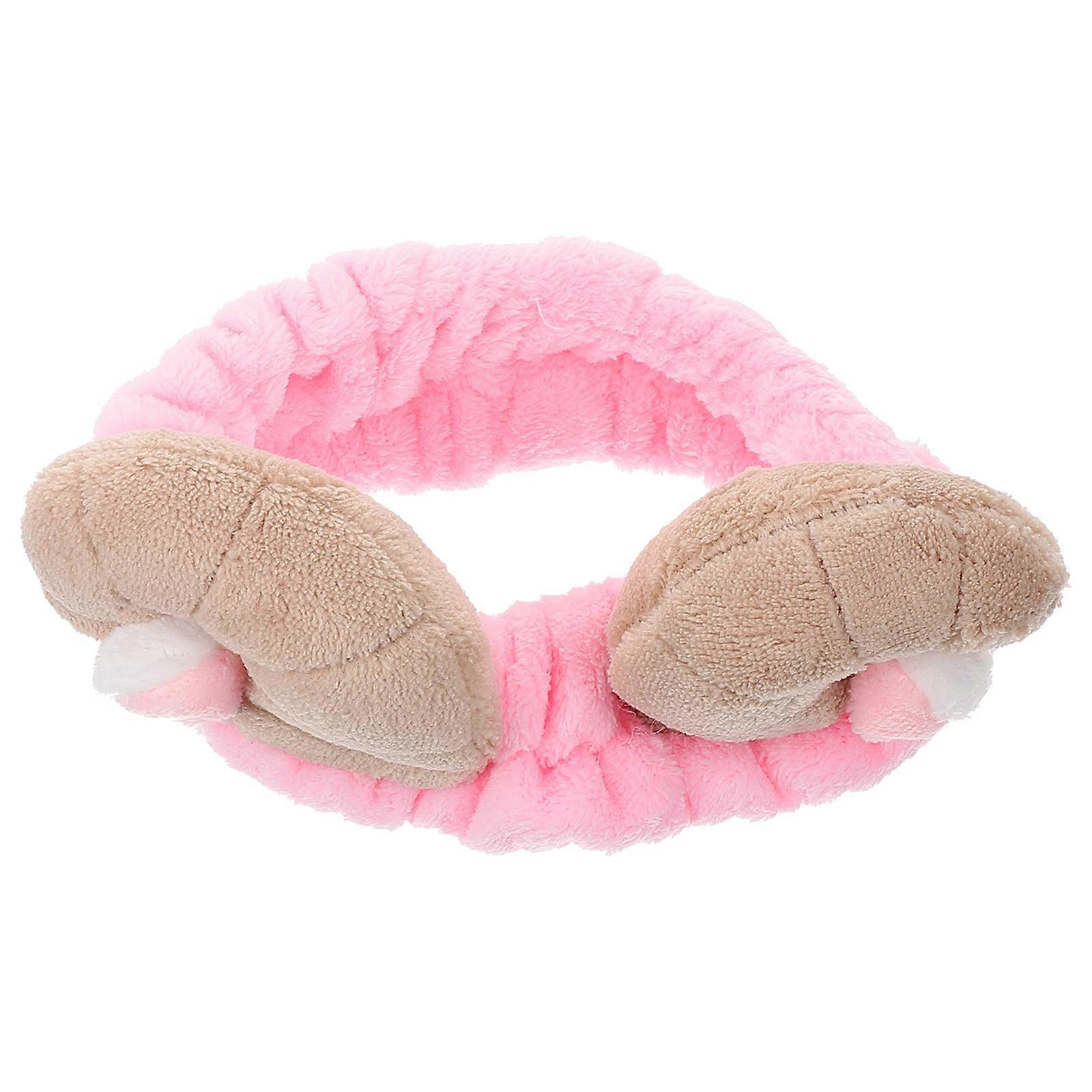 Animal Ear Spa Makeup Headband Horn Shaped Pink Soft Comfortable Exercise 1Pack