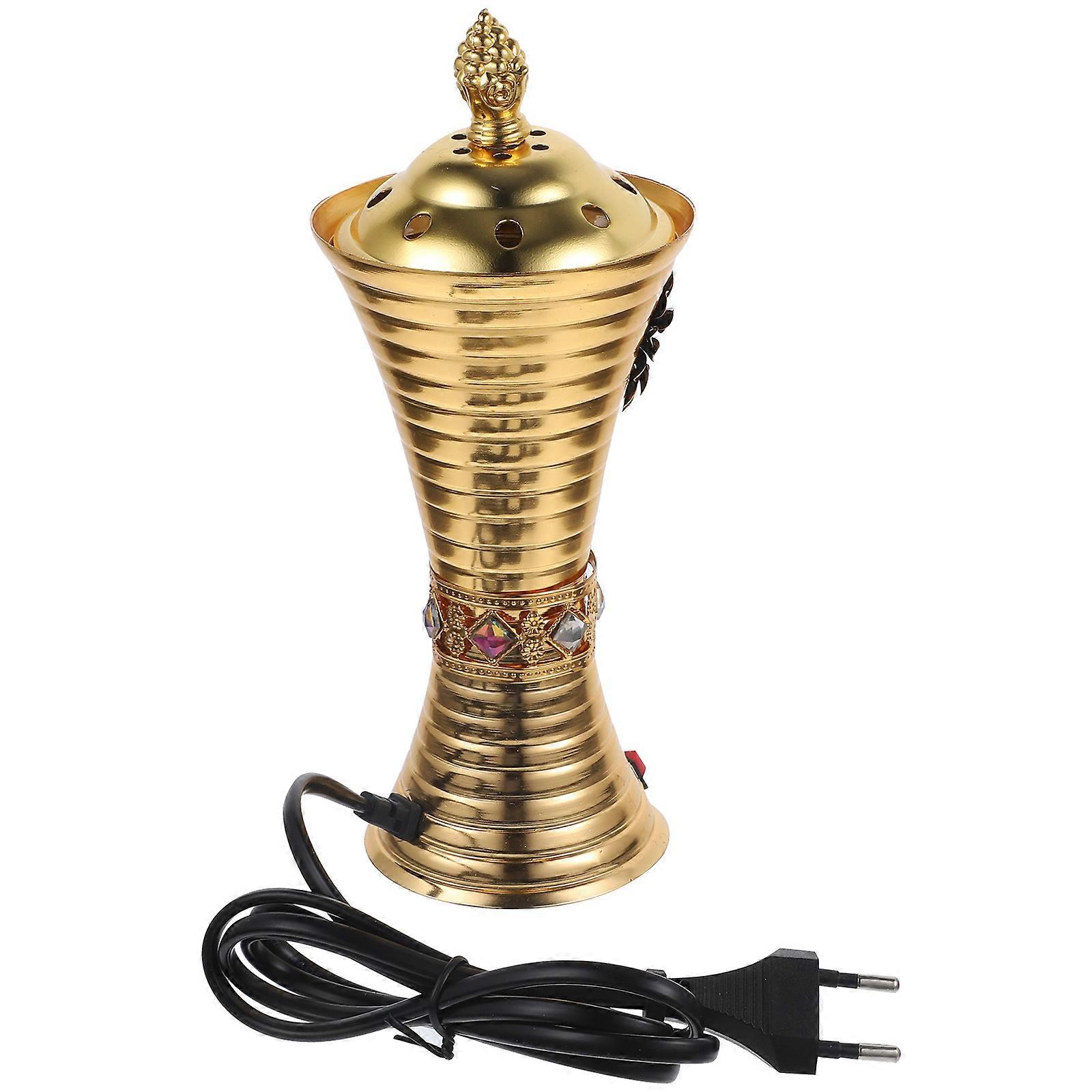 Incense Censer Iron Incenses Burner Electric Heating Home Decoration Golden 8.3×3.5×3.5in 1Pack