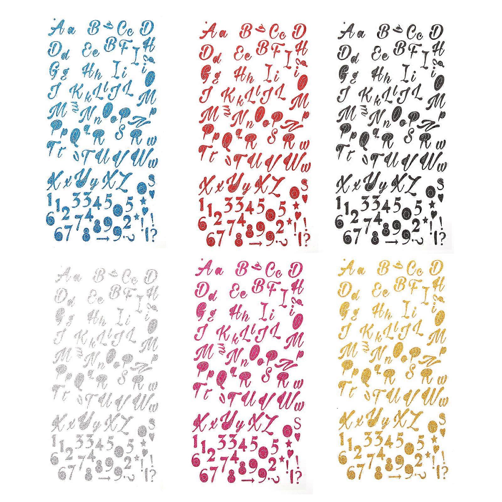 Glitter Alphabet Stickers for Crafts and Decor with Adhesive PVC Assorted Color 6 Sheets