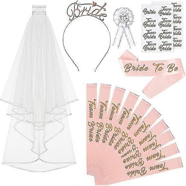 Bride To Be Team Set Bride To Be Sash & Headband Tiara & Shoulder Strap Veil Bachelorette Party