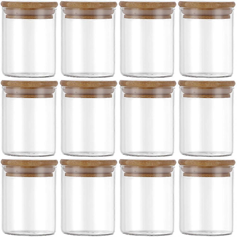 Glass Jar with Bamboo Lid Airtight Food Storage Container for Kitchen Use 12 Pieces