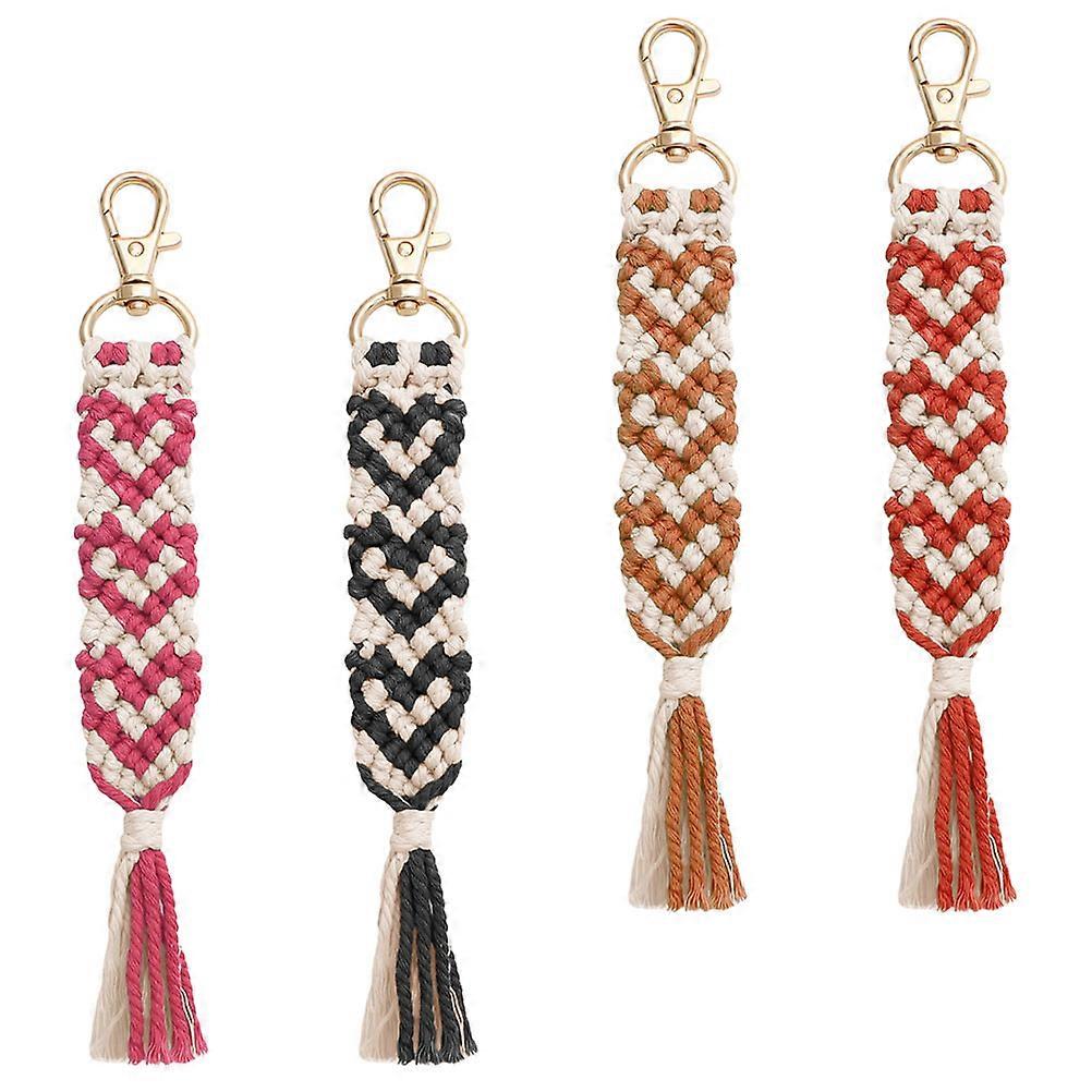 4pcs Braided Rope Tassel Keychain Pendant Macrame Keychain Bag Charm
