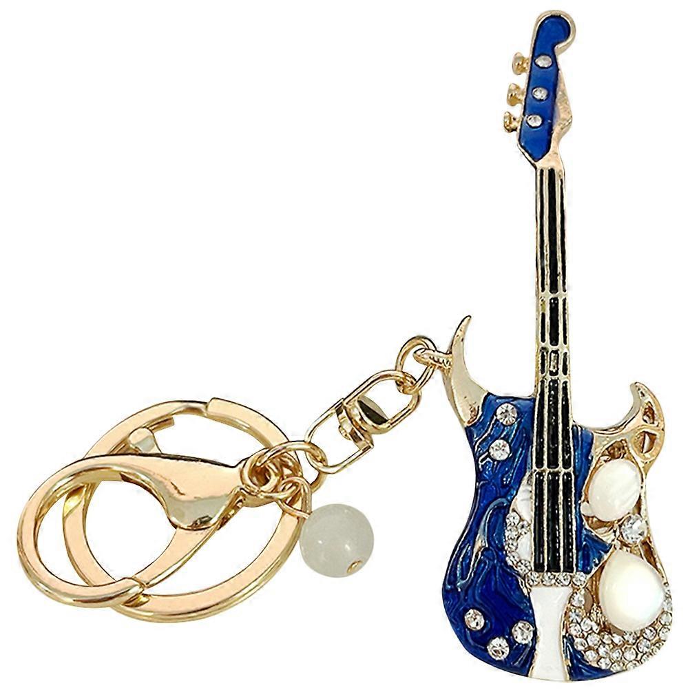 Guitar Keychain Metal Keyring for Key Use Blue Backpack Pendant
