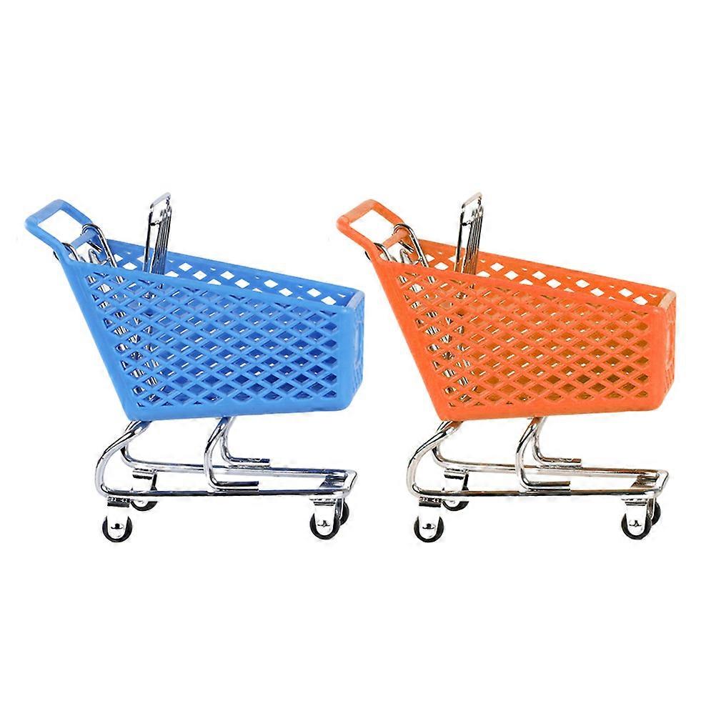 2pcs Mini Shopping Cart Multi Functional Desktop Storage Baskets for Home Decor & Creative Mini Furniture Accessories for Collectors