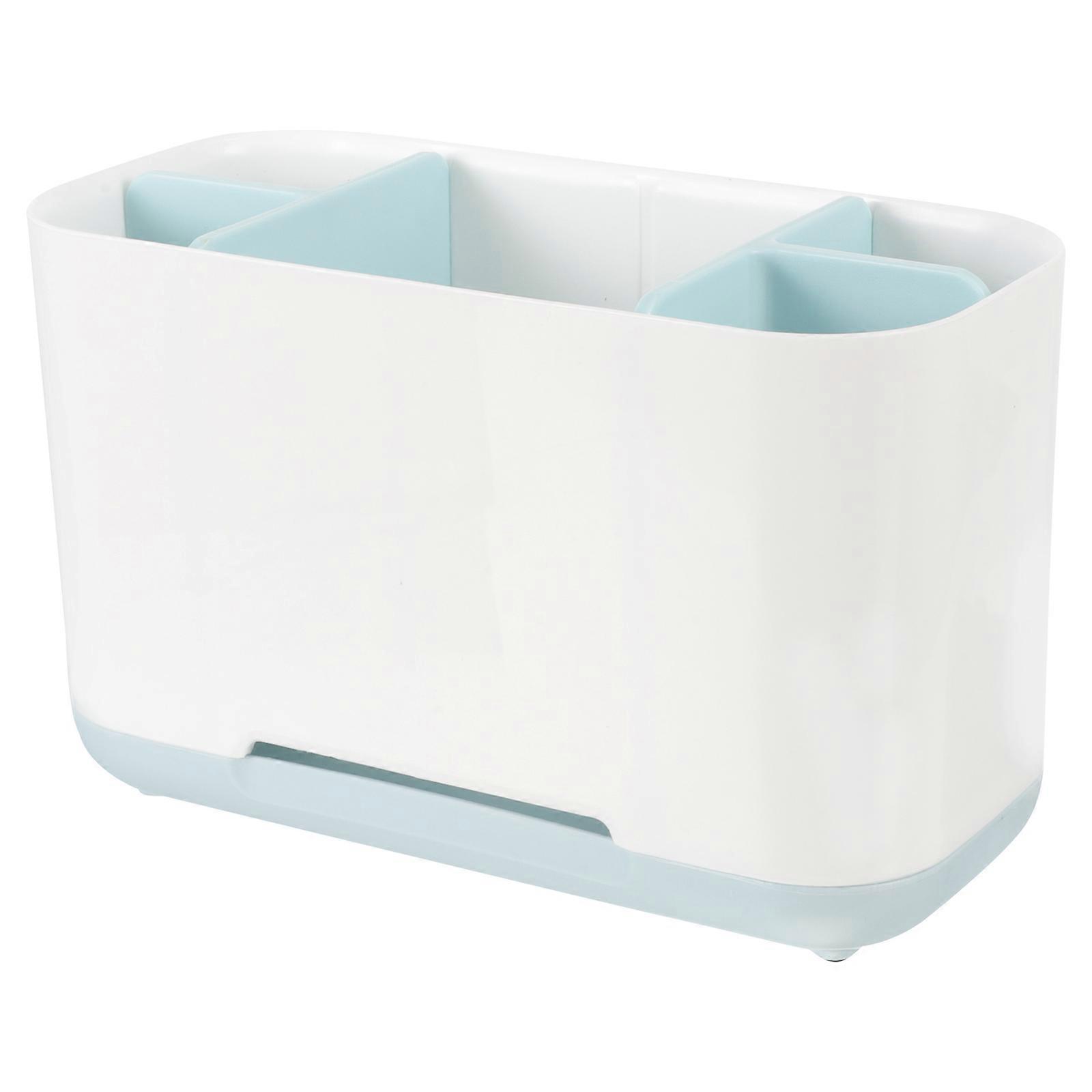 White Plastic Bathroom Countertop Organizer with Draining Tray for Toothbrushes and Toothpaste 7.8"x3.5"x4.6"
