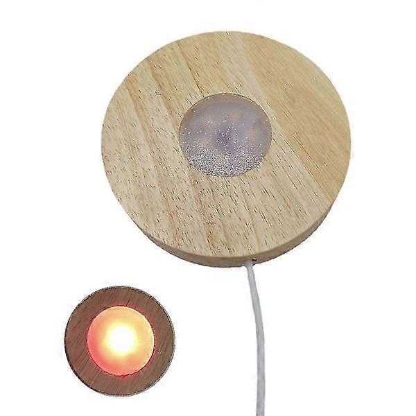 Round wooden LED light base display stand for 3D crystal glass art.