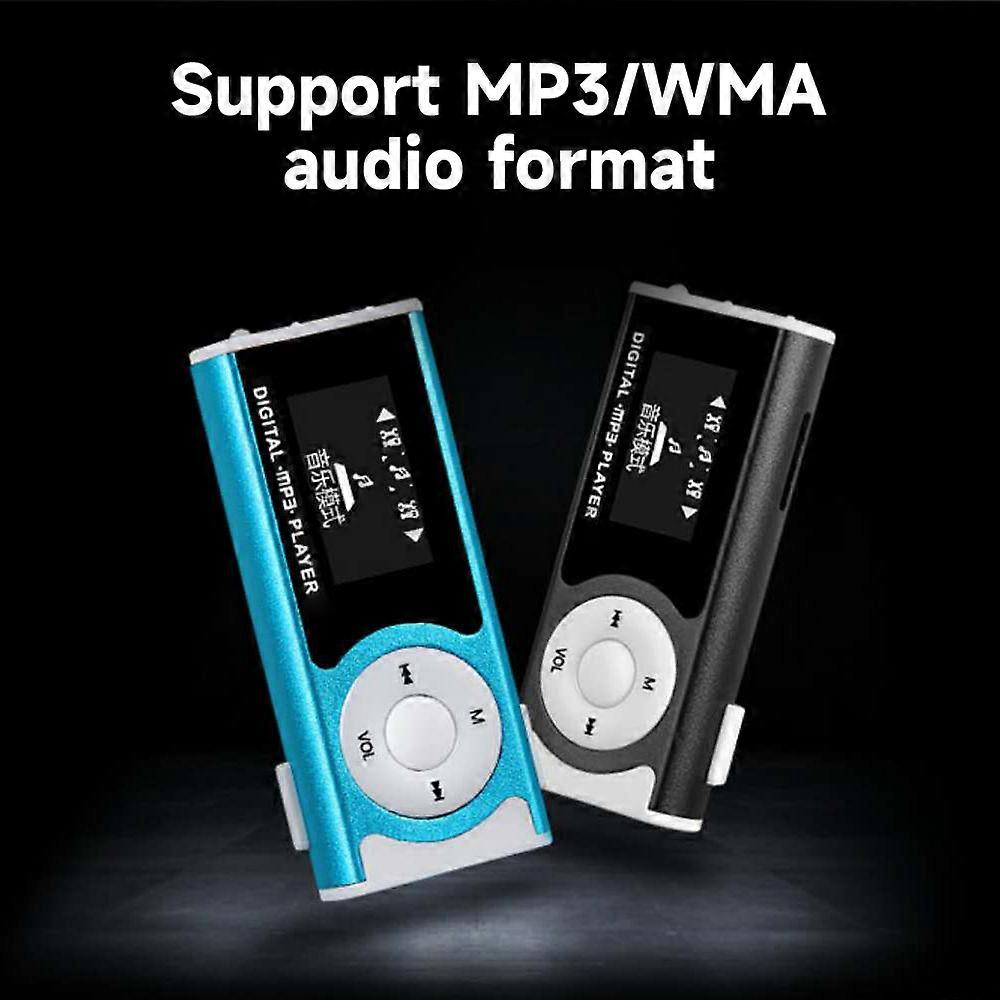 Portable Mini MP3 Music Player Metal MP3 Player with LCD Screen LED Light Support TF Memory Card MP3/WMA Audio Format Blue