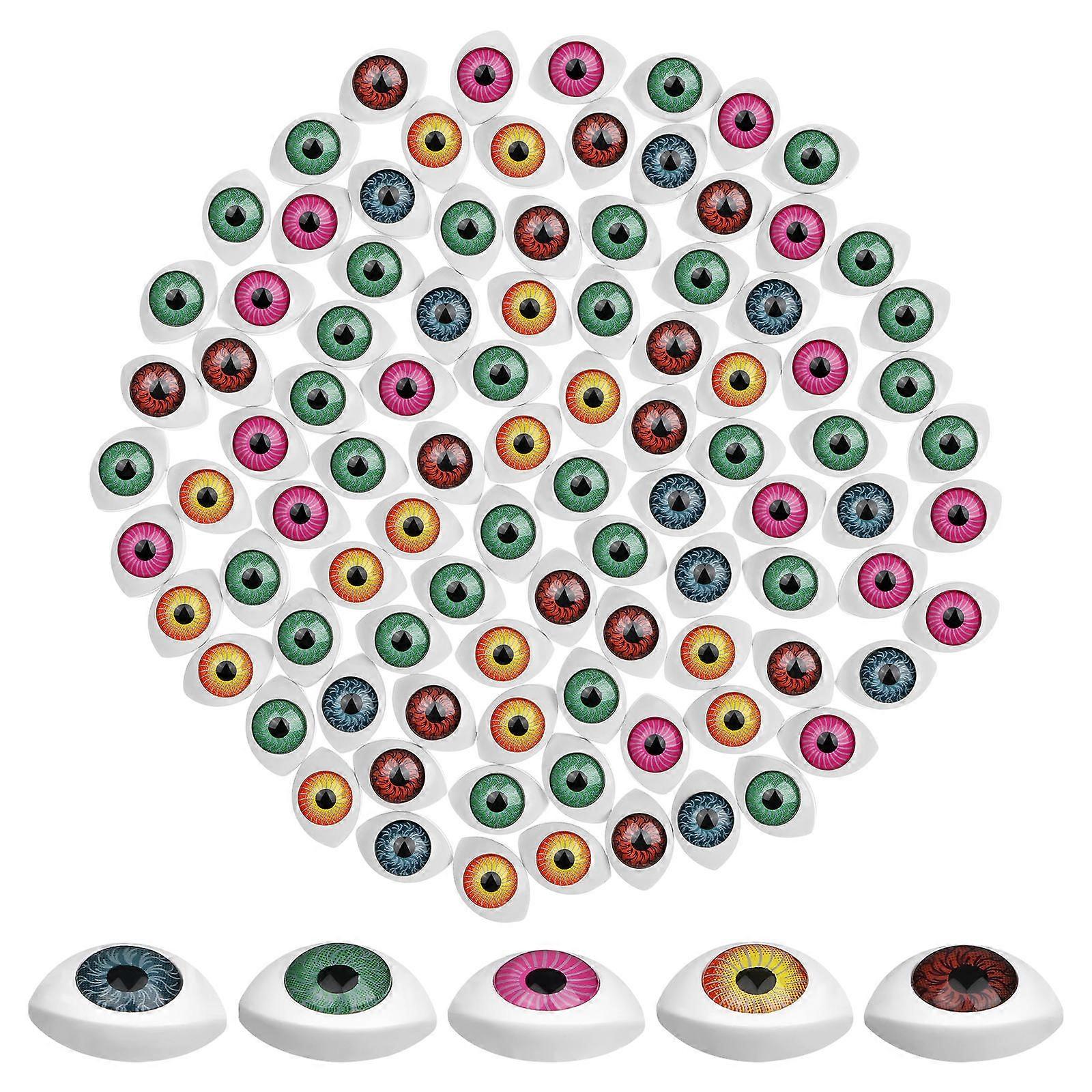 100 Pcs Oval Shape Simulation Eyeballs Safe for Dolls DIY Sewing Crafting Accessories Halloween Horror Props