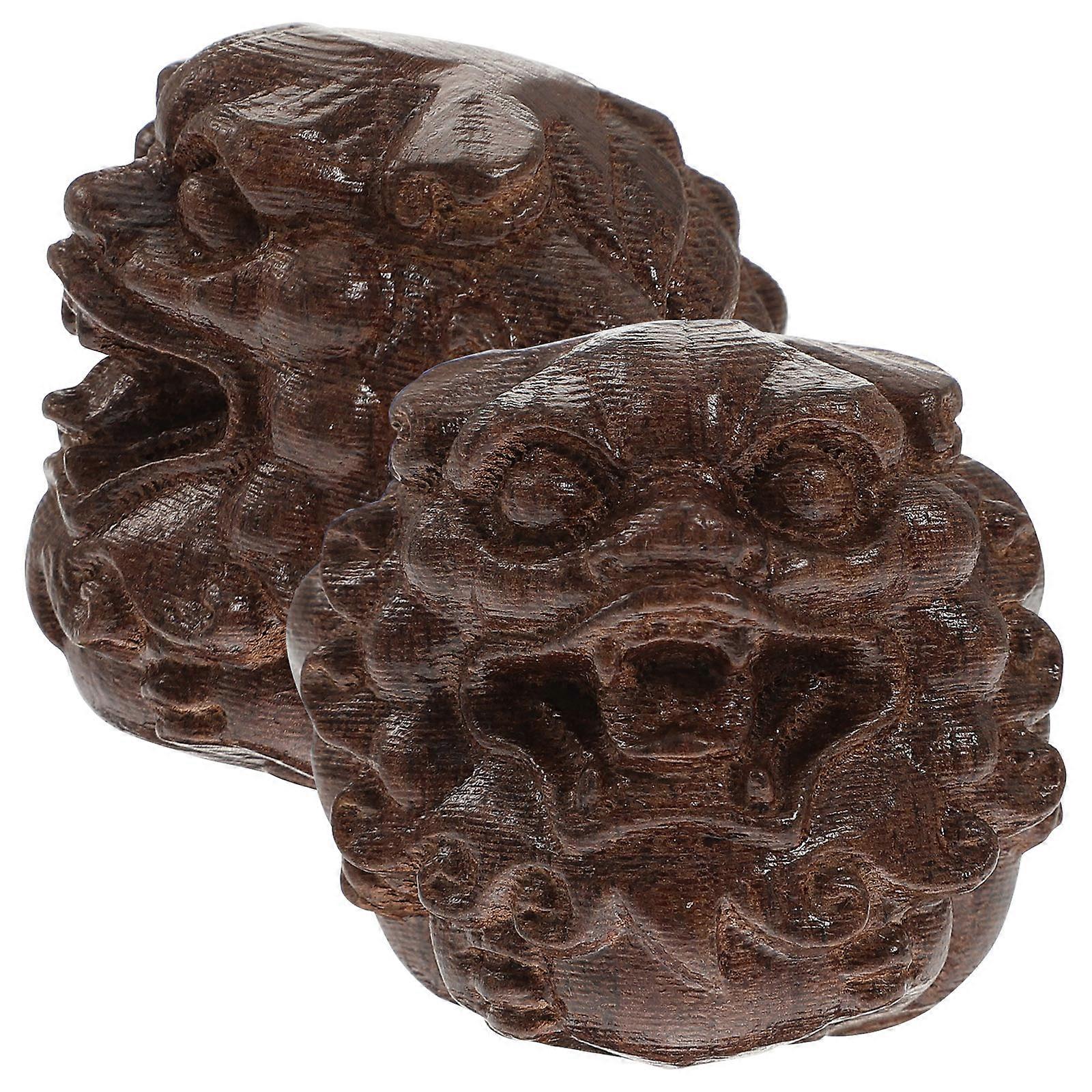 Mini Animal Decorations 2Pcs Wooden Figurine Retro Style For Car Ornament Chocolate Color With Decorative Purpose