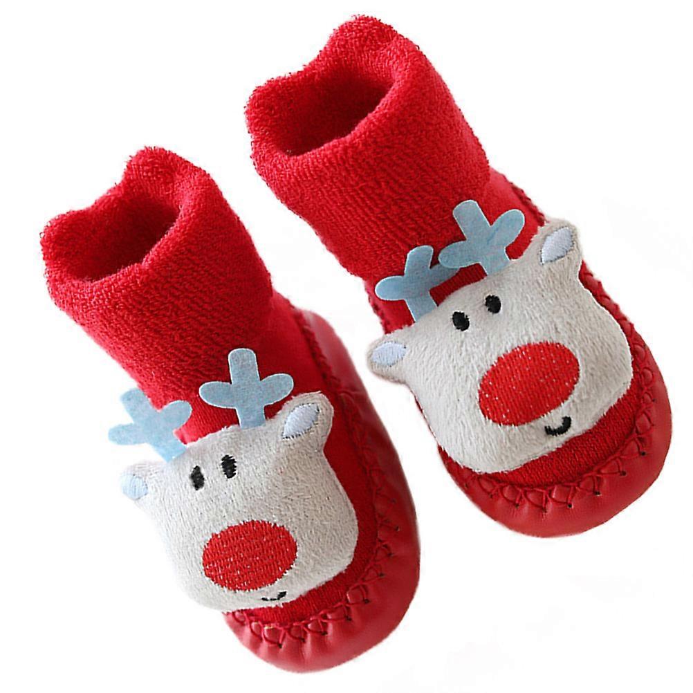 Anti-slip Infant Socks With Grips For Christmas Party Red 1 Pair For Kids