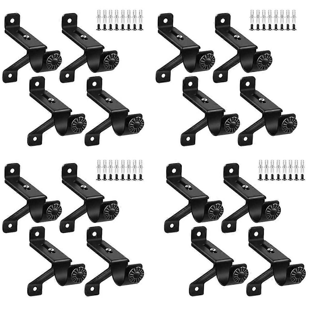 4X Curtain Rod Bracket, Adjustable Heavy Duty Curtain Rod Holders, Black Curtain Rods Hooks Hangers