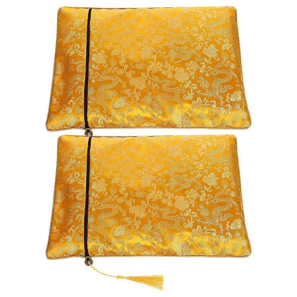 Yellow Zipper Pencil Case for Storage Made of Silk and Cloth Ideal for Students and Office Use 2 Pieces