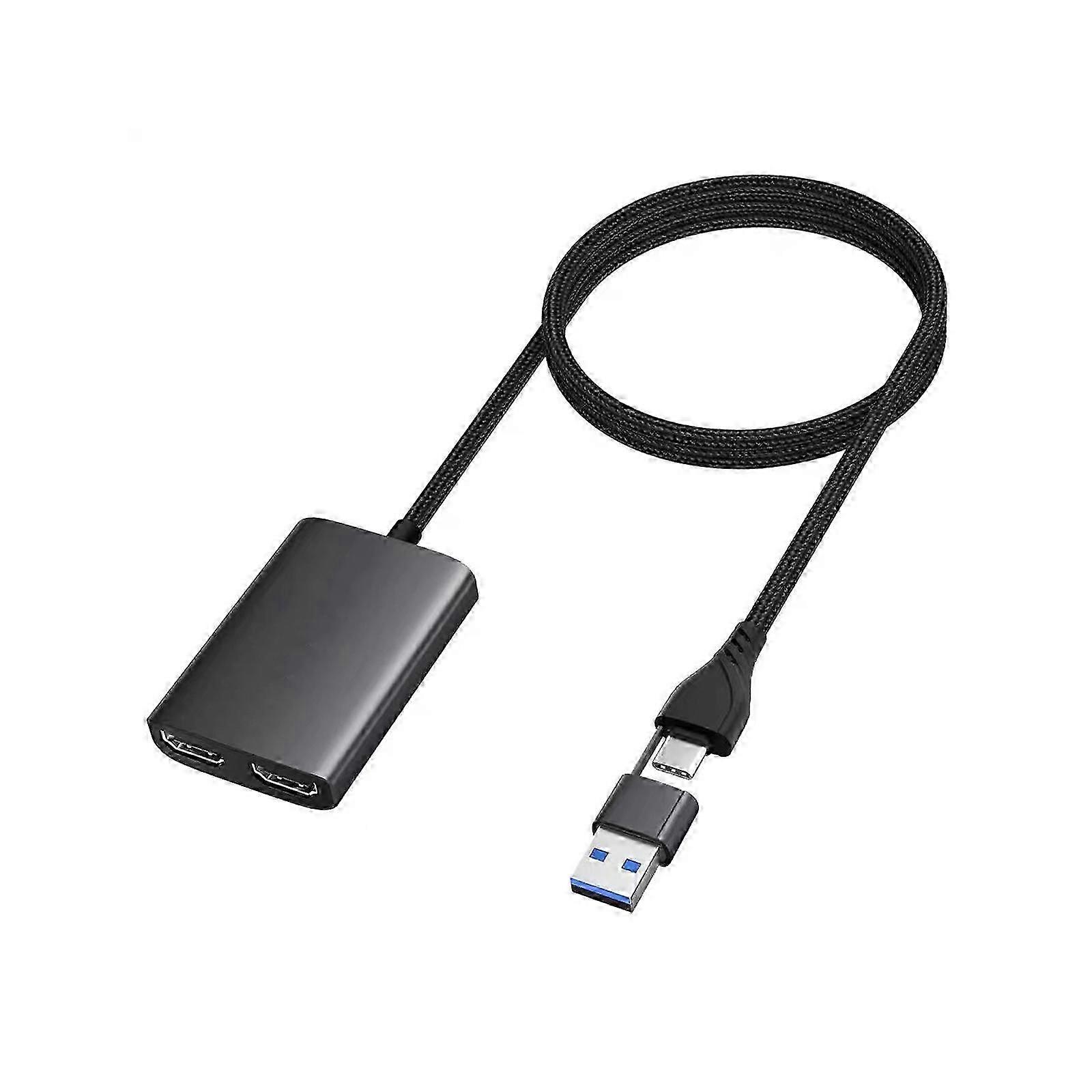 USB Type C to Double HDTV-compatible Splitter Adapter Support 1080P Dislay for Multiple Monitors Display Solution