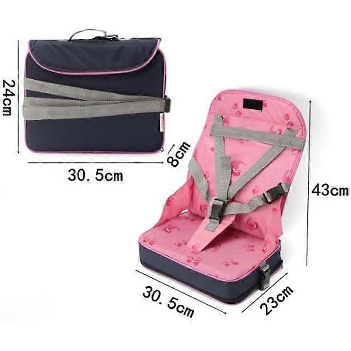 Portable Foldable Booster Seat Table Baby Child Meal + 5-Point Safety Harness Travel Chair PINK