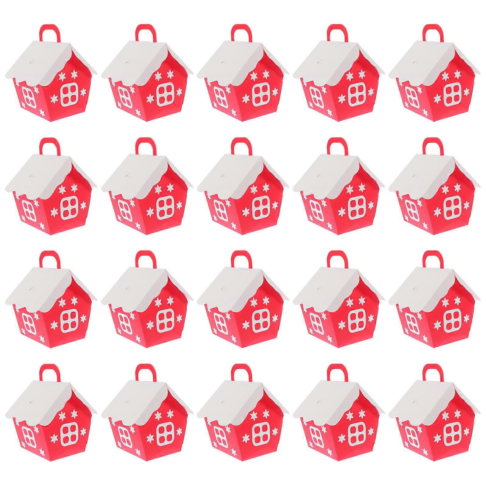 Portable Christmas Treat Containers 20Pcs House Shape Candy Box Perfect For Christmas Use In Vibrant Red Color With Unique Design