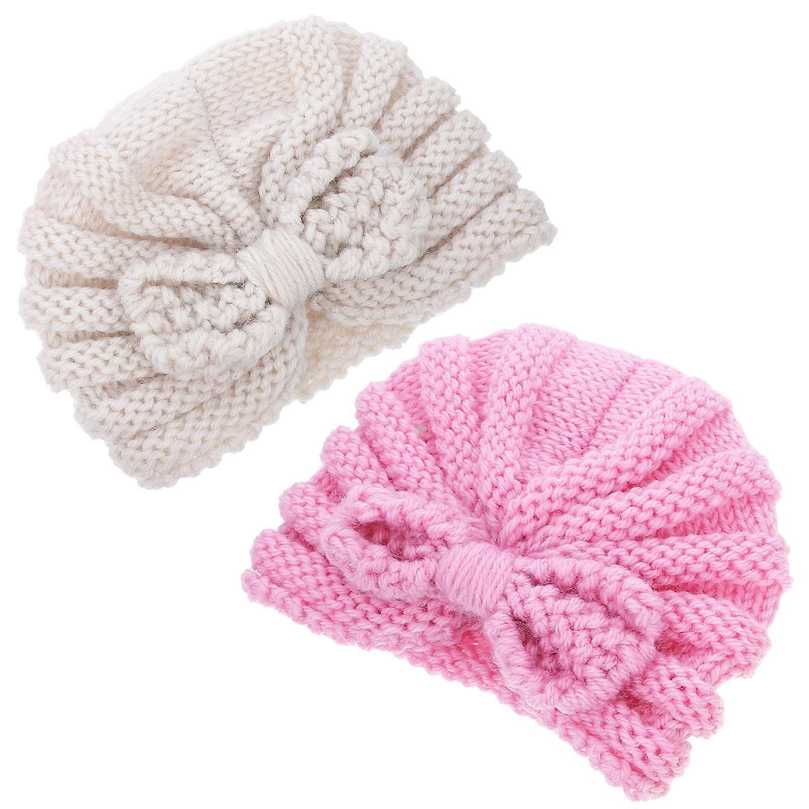 Knitted Beanie Hats 2Pcs Crochet Turban Hat Perfect For New Year And Going Out Assorted Color For Toddlers