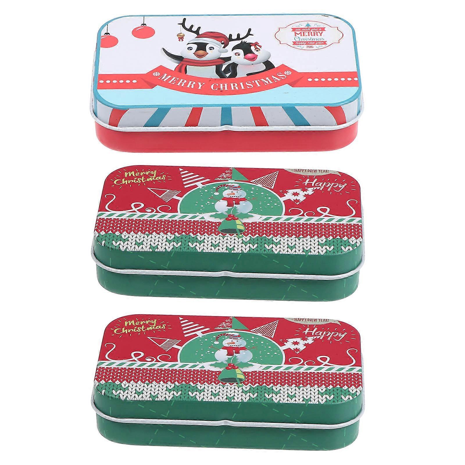 Gorgeous Favor Rectangular Tinplate Boxes For Christmas Parties 3Pcs Assorted Color Storage Option