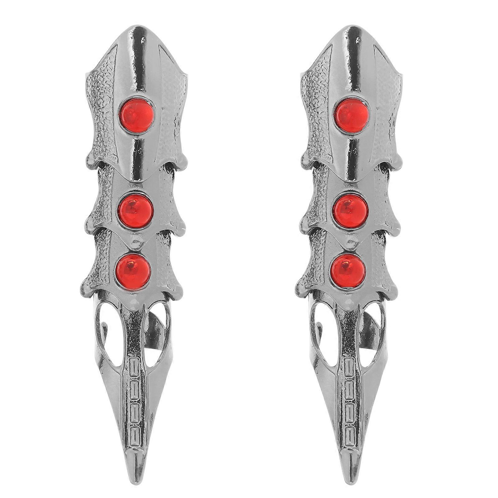 Metal Finger Gothic Long Joint Rings Retro Punk Style Adjustable Jewelry For Halloween Cosplay Stage Performances 2Pcs