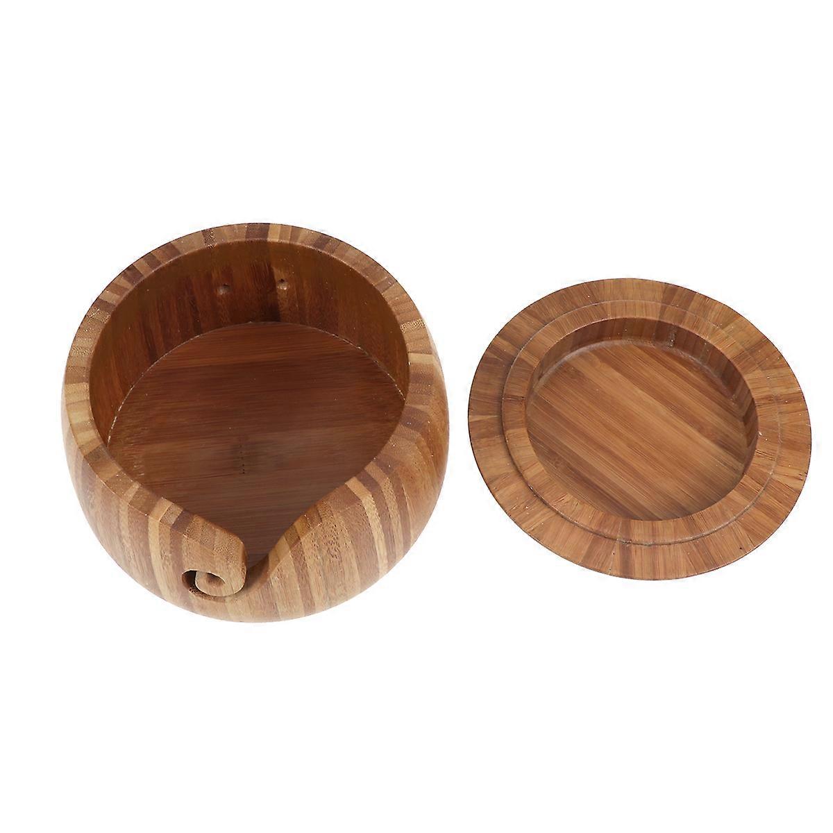Woolen Knitting Bowl Round Wooden Yarn Storage Holder For Crafting Knitting Accessory Chocolate 15x15x11cm Heavy Enough 1Pack