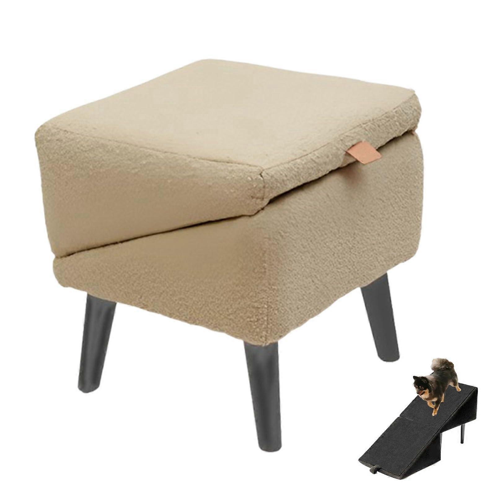 Foldable Dog Ramp for Bed, Convertible Split Ottoman Pet Ramp (Khaki)