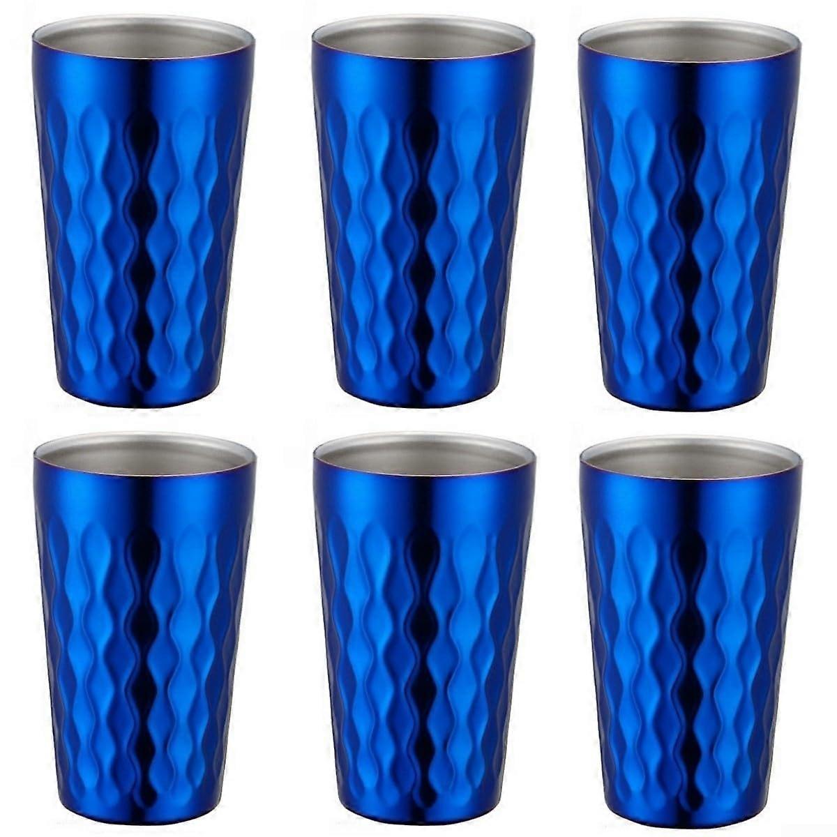 Double-Walled Stainless Steel Water Cups, 330ml, Stackable, Insulated for Hot and Cold Drinks, Dishwasher Safe, 6-Pack Blue
