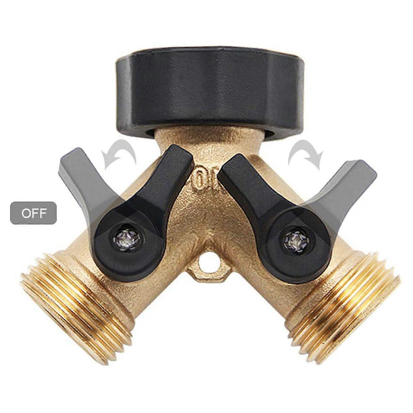 2-way Y-type Hose Splitter Garden Hose Distributor Brass Hose Tap Adapter with 2 Valves