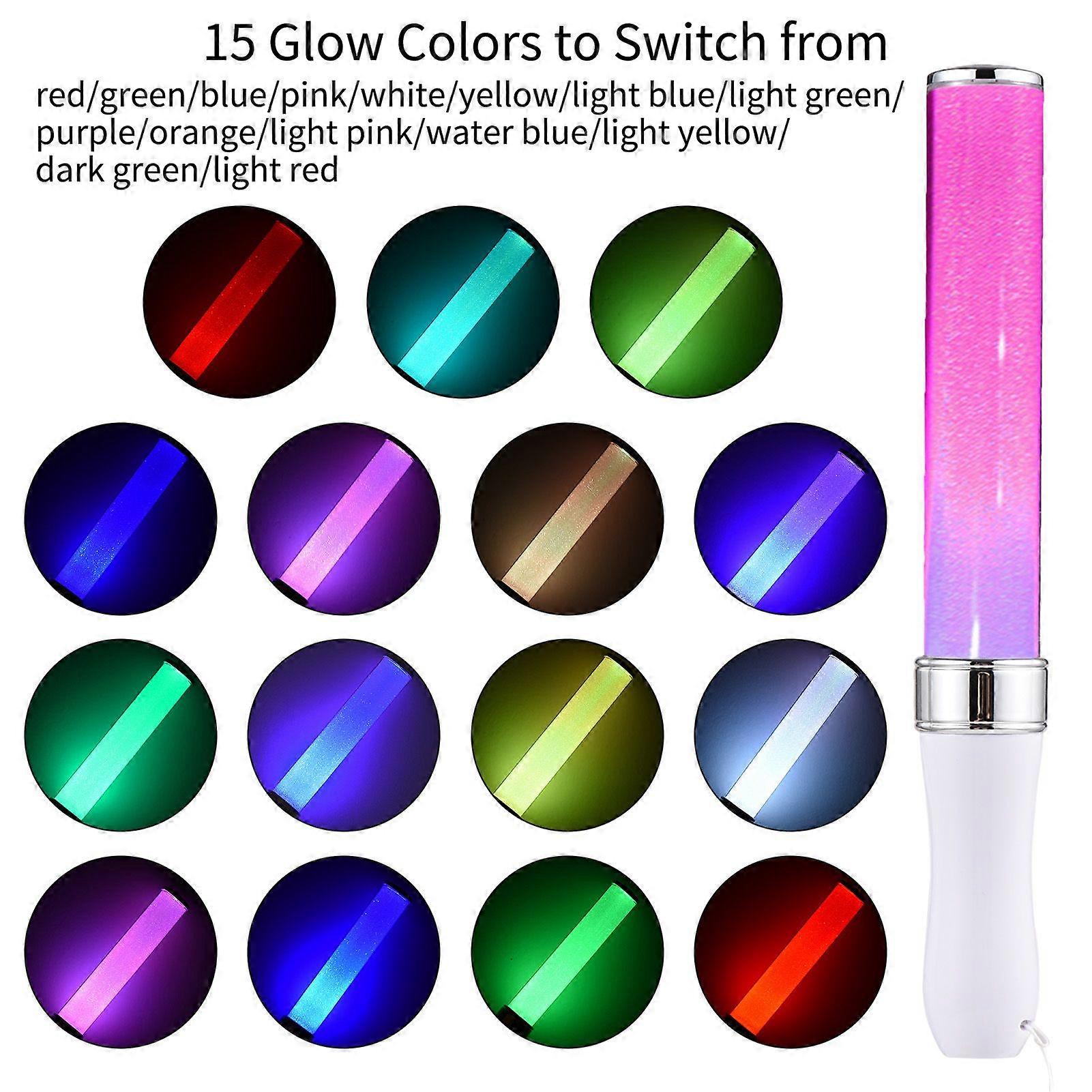 LED Glow Stick Party Stick 15-Color Concert Flashing Light Multicolor 15 Colors Changing 2 Lighting Modes Bright Flashing Light Stick for Festivals Bi