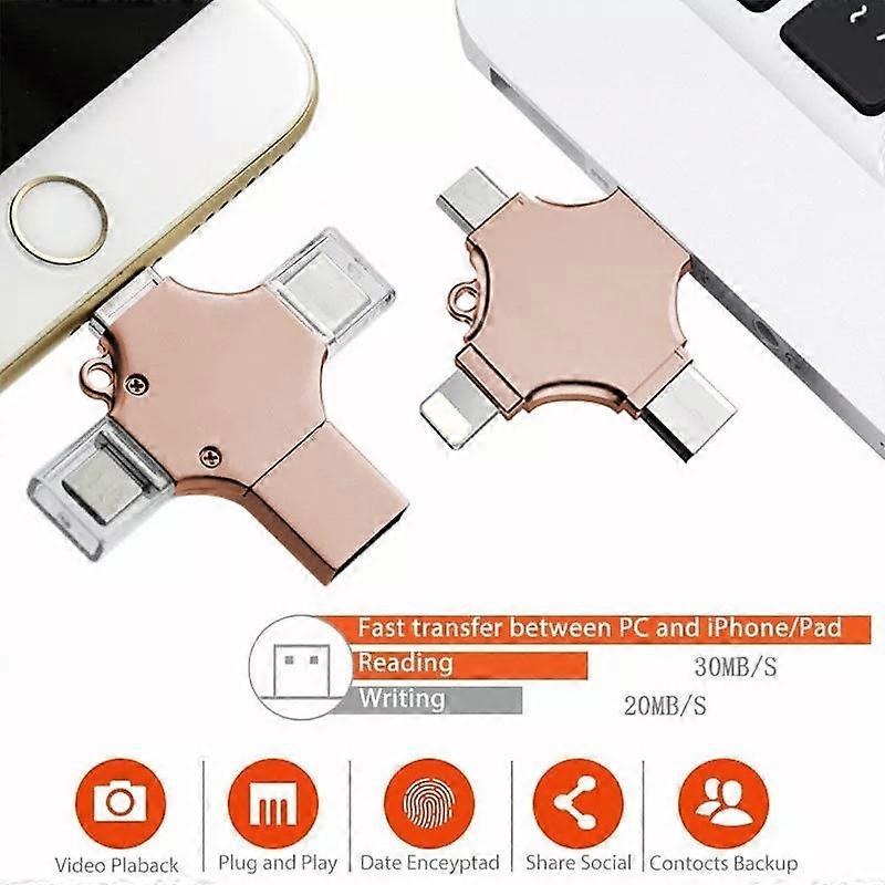 1TB Cross-Shaped USB Flash Drive 4 in 1 for Iphone/Android/Type-C Metal OTG Pendrive