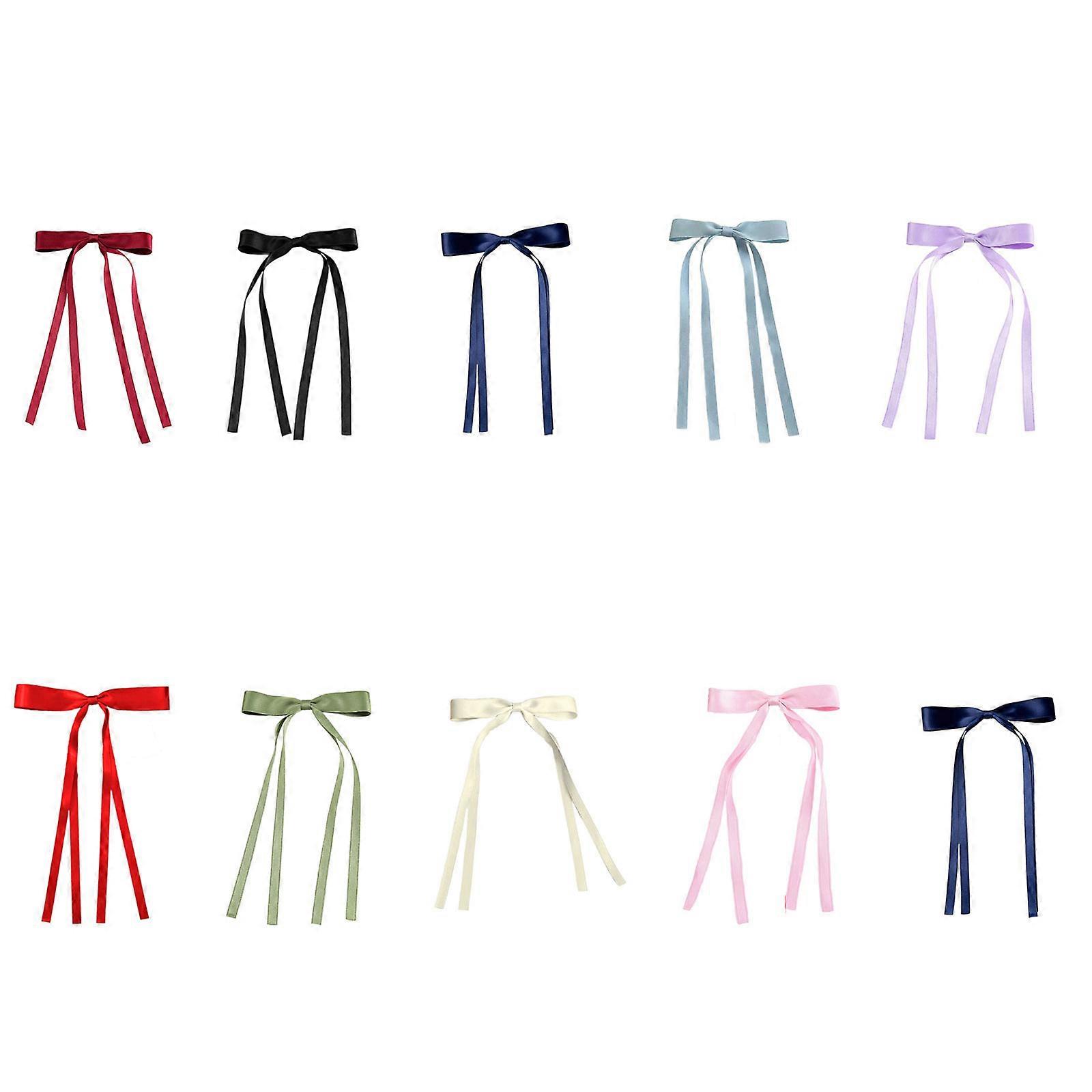 10PCS Soft Polyester Hair Barrettes Double Ribbon Bows Design Nonslip Duckbills Clip For Daily Use And Sports Multicolor