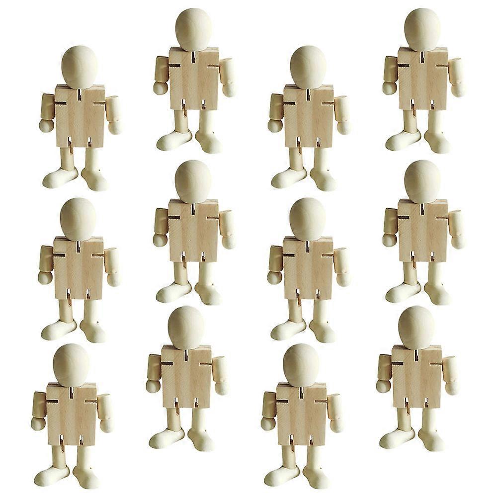 Unfinished Wooden Robot Dolls Showcase Display Khaki Wood Material 12Set