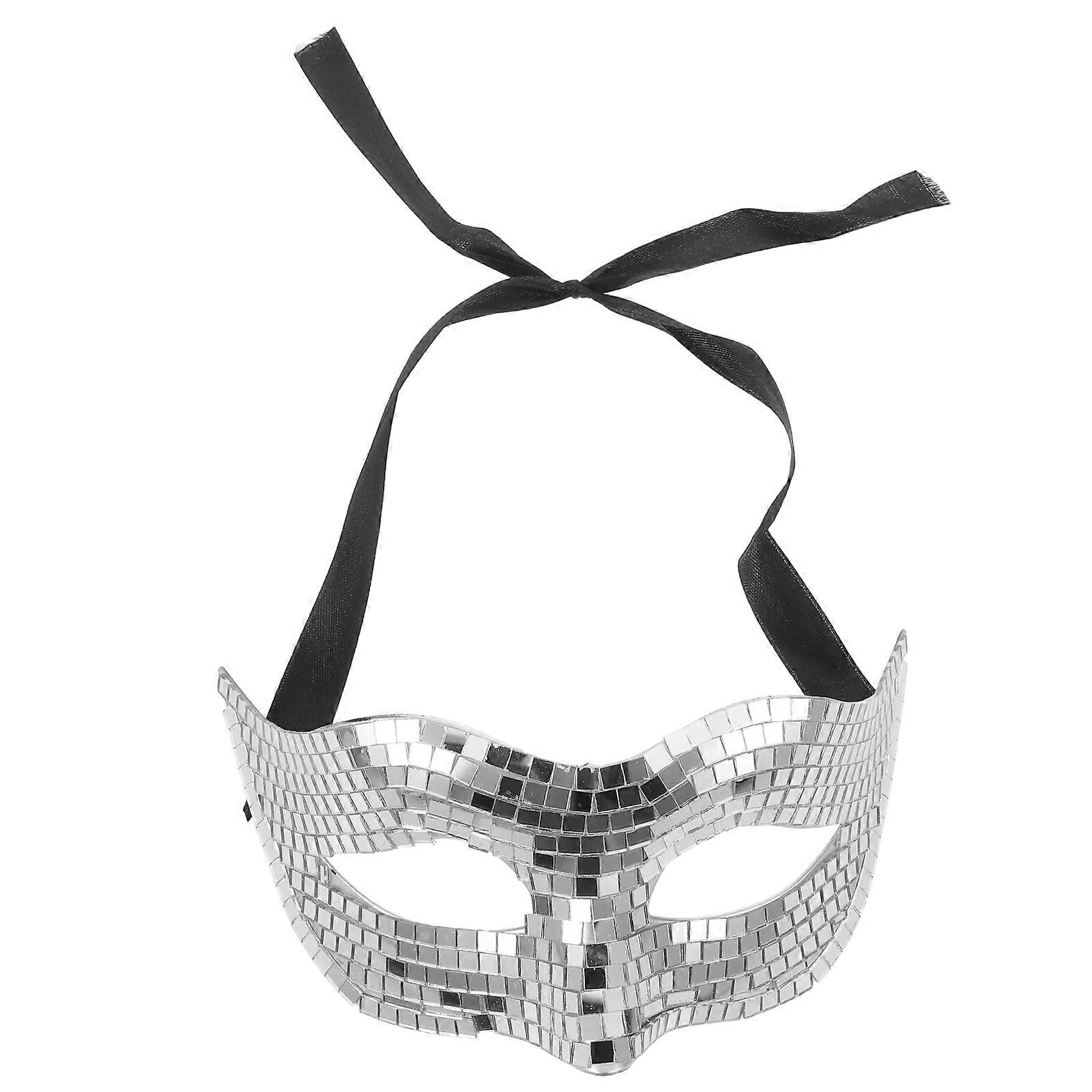 Halloween Mirror Disco Mask – Half Face Masquerade Mask for Men & Women – Party, Carnival, Dance Events, Music Costume Party, Prom Ball – Silver