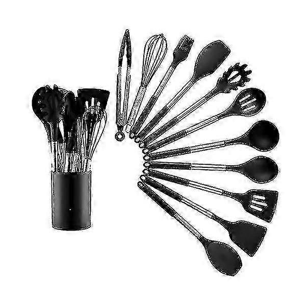 Non-Stick Silicone Cooking Utensils Set with Holder, Sturdy Handle Spoon Set