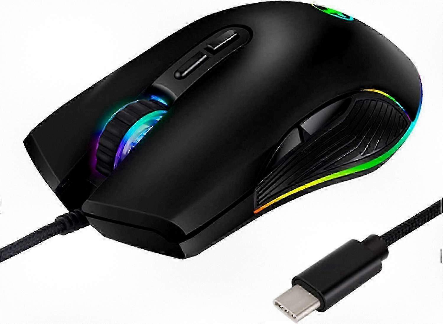 2025 Ergonomic Wired USB C Gaming Mouse with RGB Lighting, Adjustable DPI 800/1600/2400/3200, Compatible with Notebooks and Laptops Suitable for