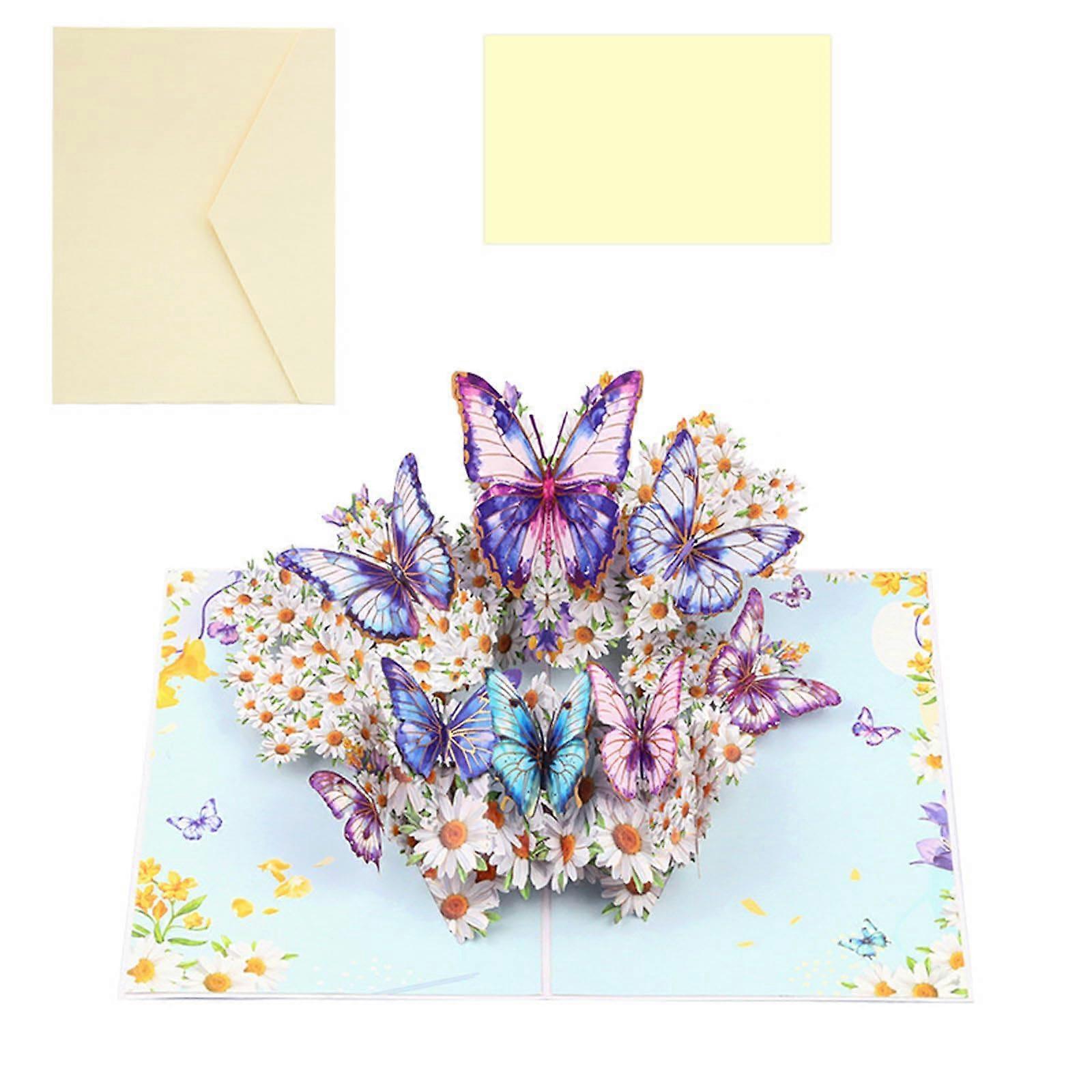 Popup Birthday Anniversary Card With 3D Butterflies And Blooms, Foldable Greeting Card, Envelope Included