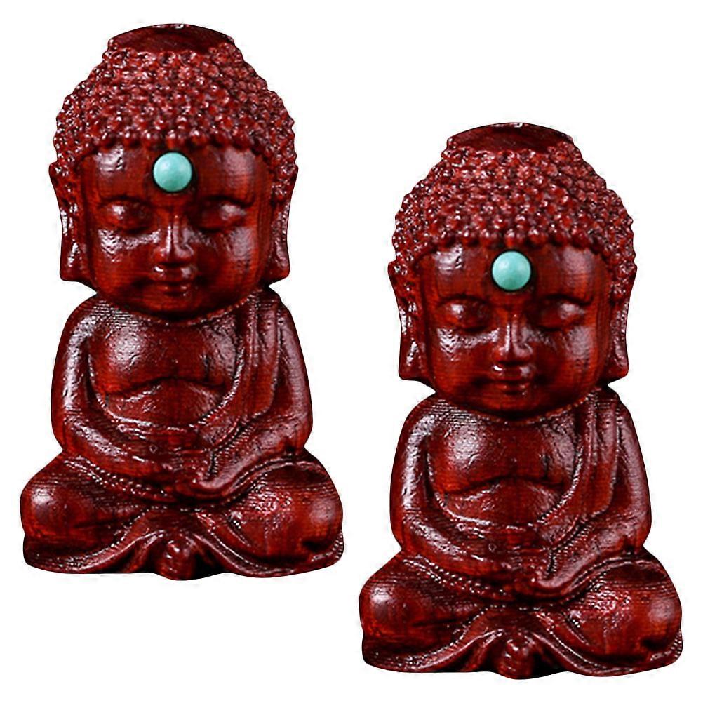 Dark Red Wood Buddha Pendant for Decor with Delicate Details and Hole to Hang Easily 2pcs
