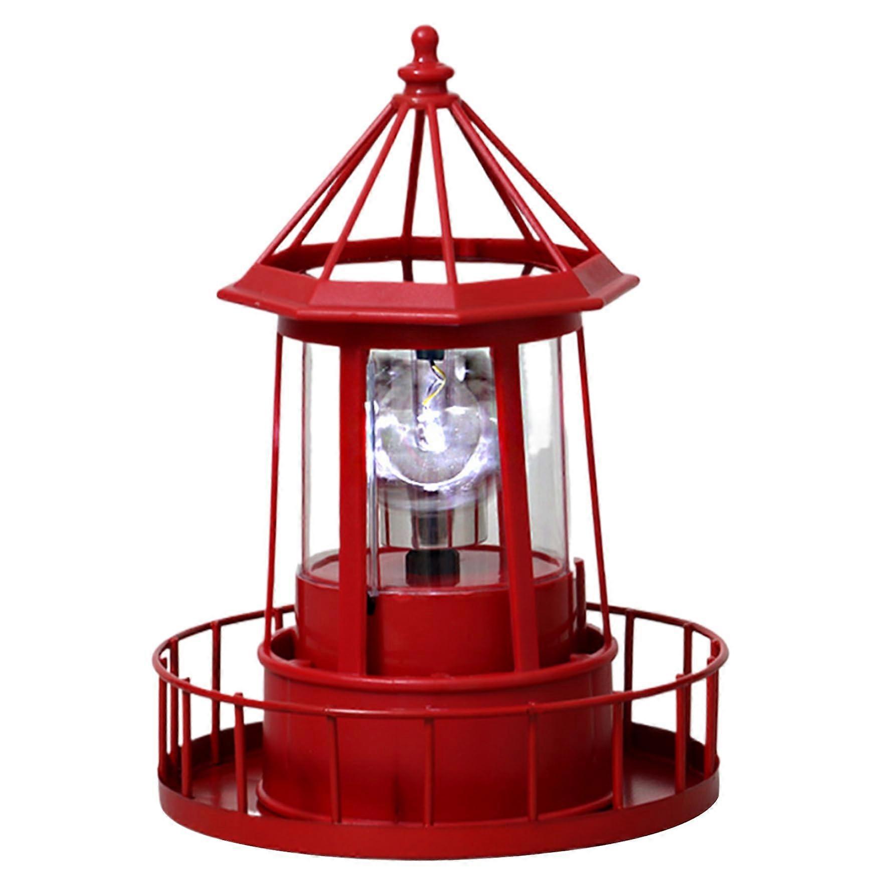 Solar Lighthouse With Rotating Beacon LED Solar Powered 360-Degree Rotation Outdoor Waterproof Garden Courtyard Red