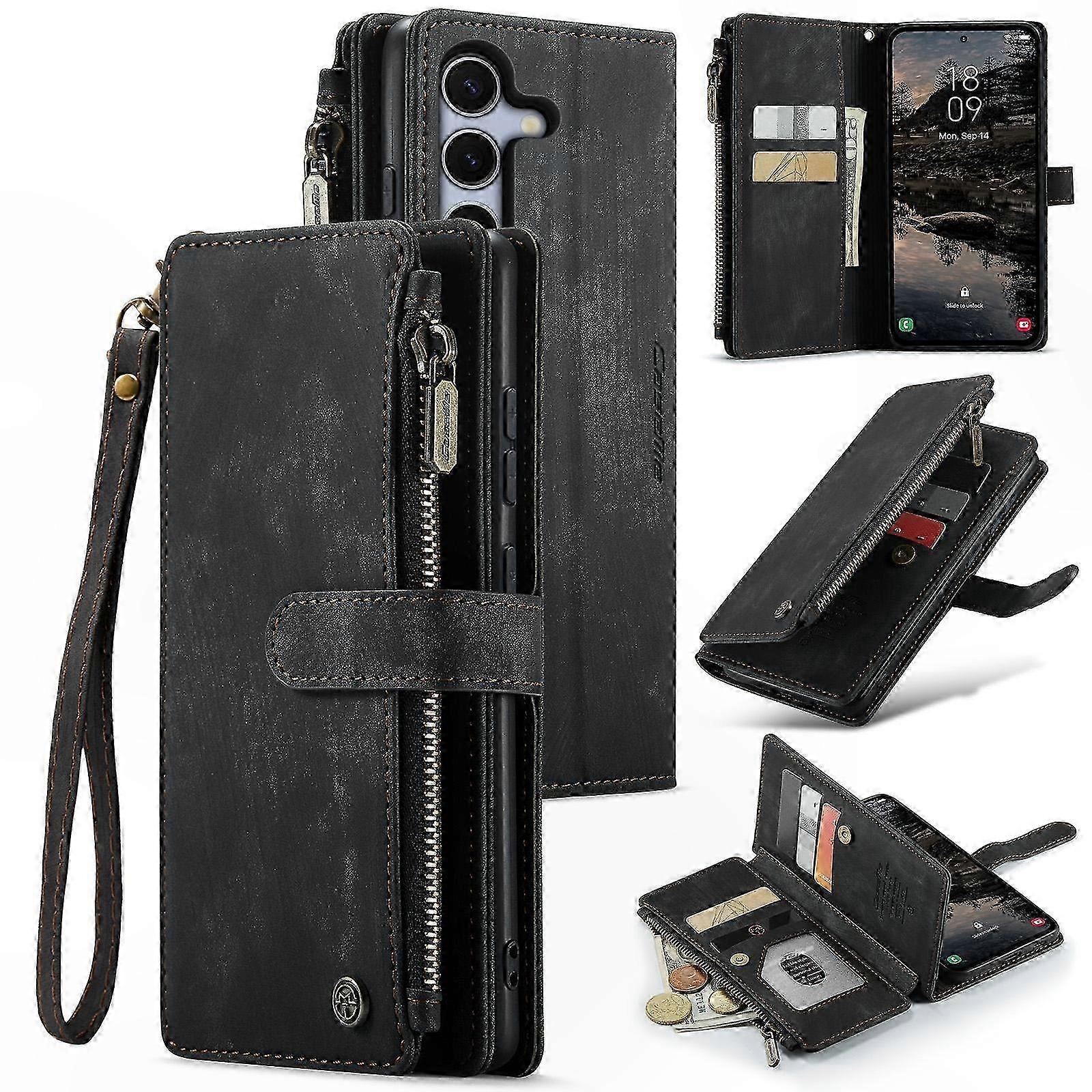 Leather Phone Case with Card Slots and Zipper Wallet Functionality